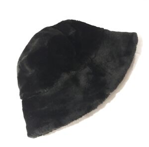 Vintage Black Faux Fur Bucket Hat Fully Lined Size L/ XL